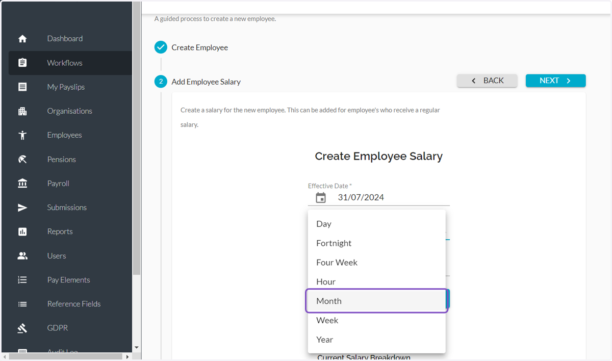 Select one of the options from the dropdown