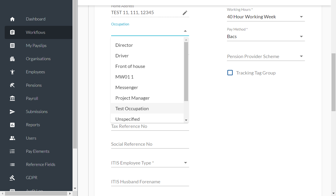 Click on Test Occupation