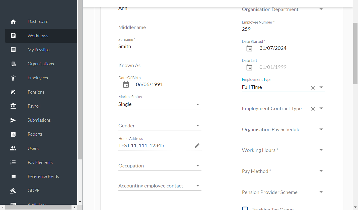 Click on ​Employment Contract Type