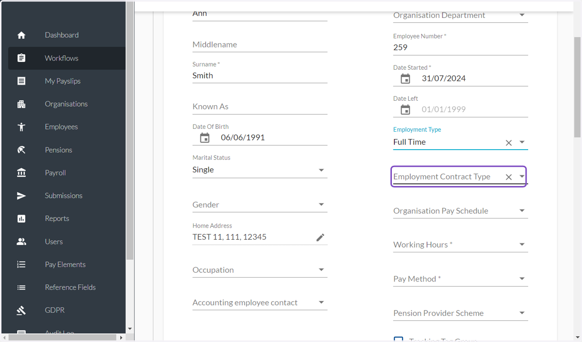 Click on Employment Contract Type