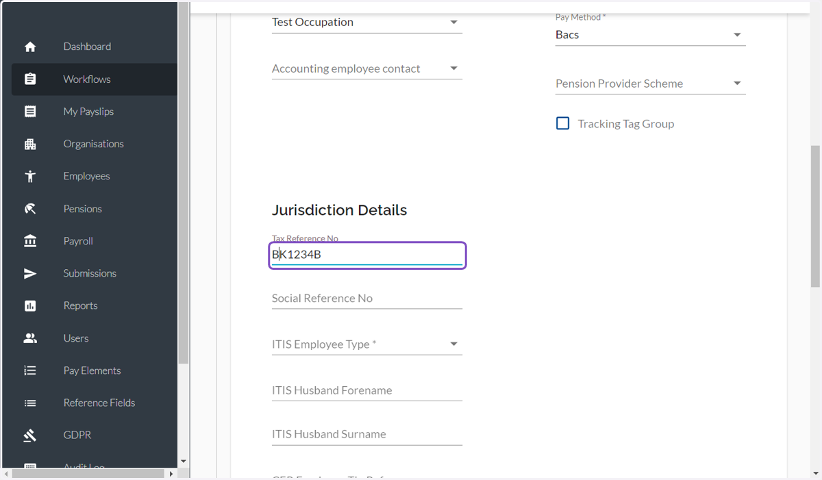 Type Tax Reference No