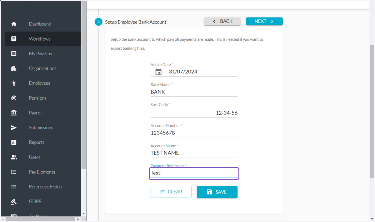 Type Payment Reference