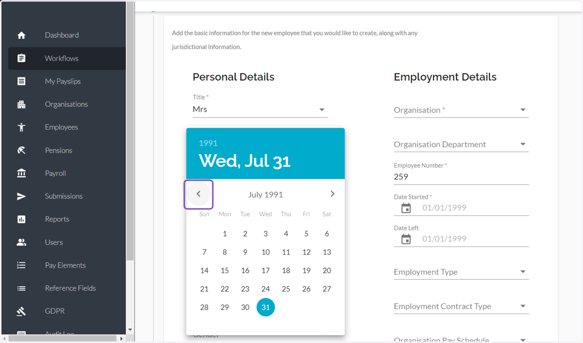 Select the Month and the Day