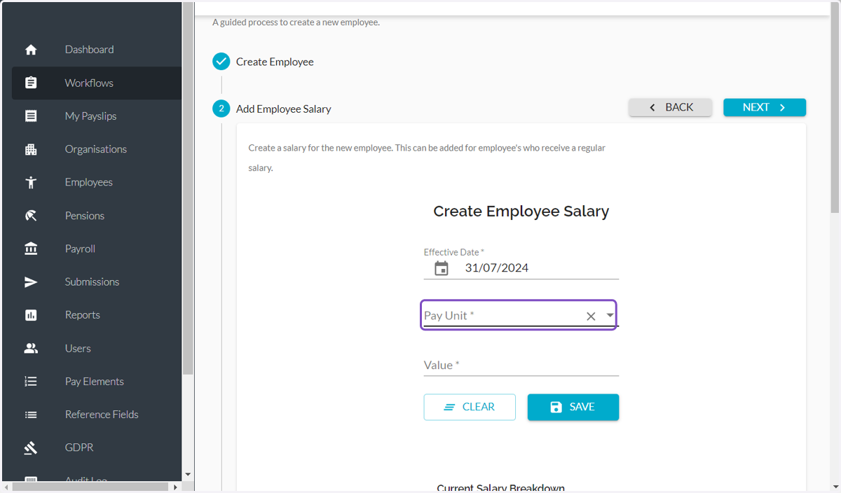 Click on Pay Unit