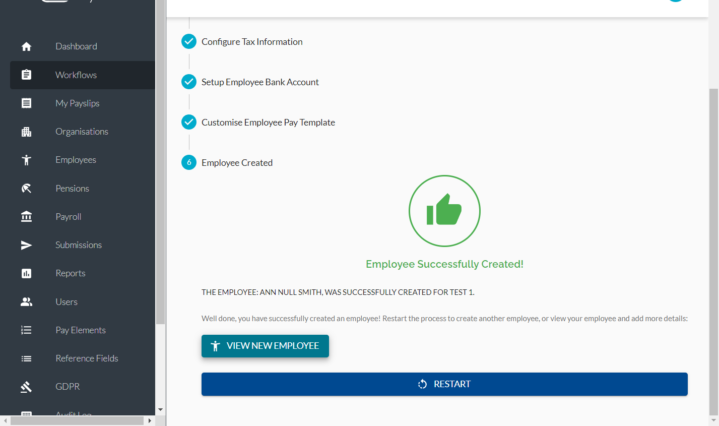 You can now Click on VIEW NEW EMPLOYEE to review the information
