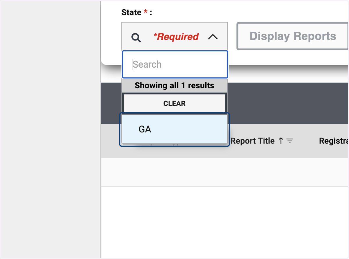 Complete the filters for State, District, and Registration Window