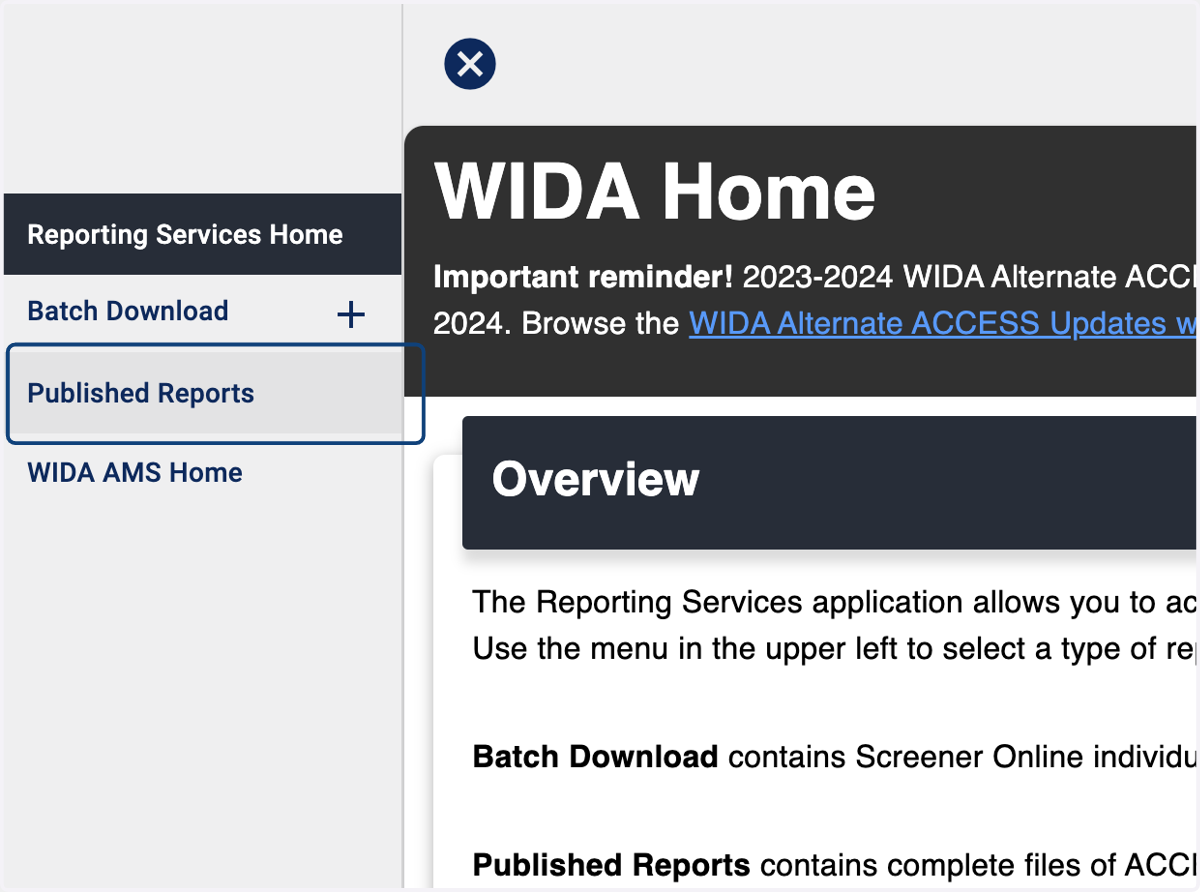 Click on Published Reports