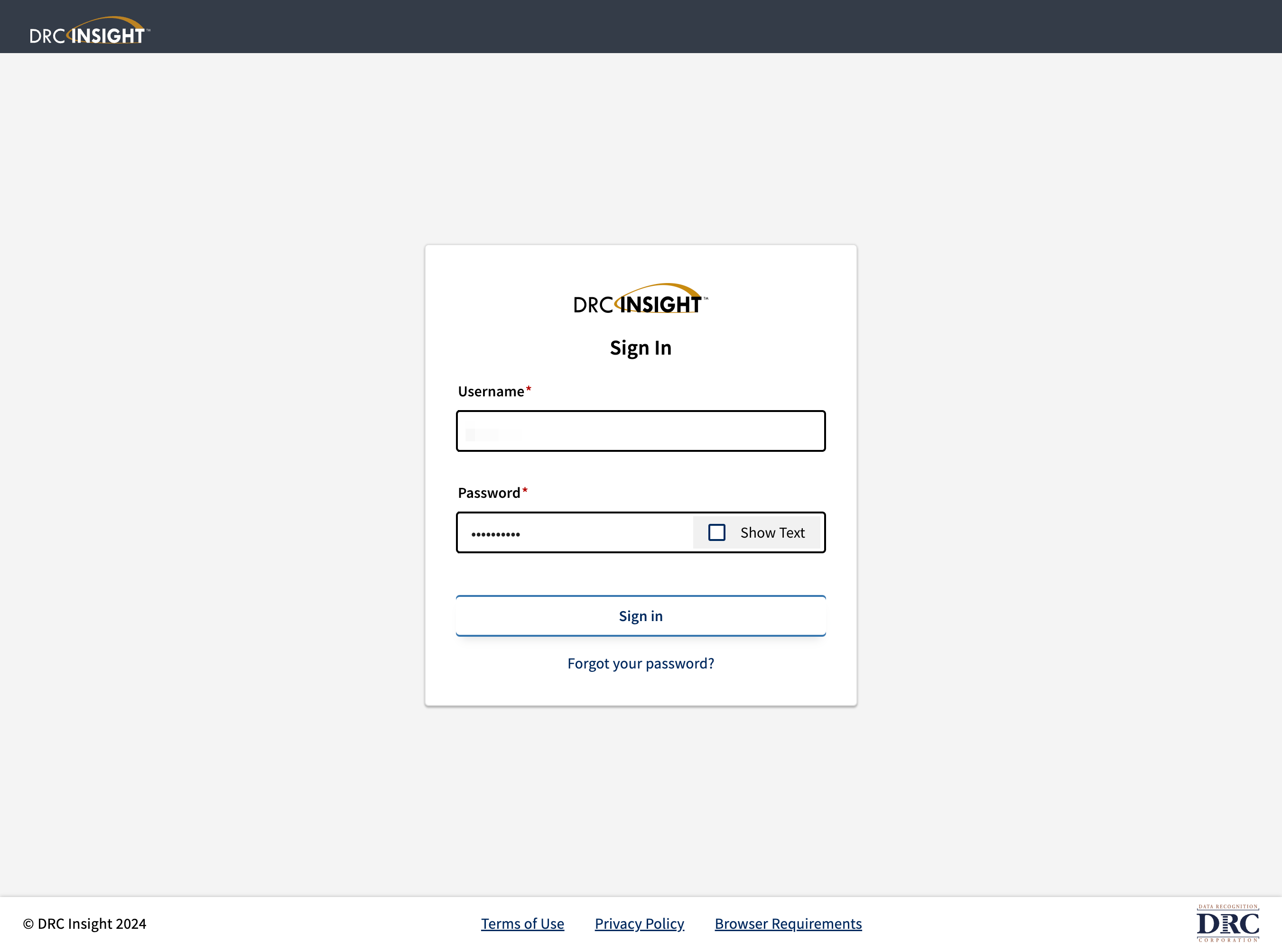 Sign in to DRC INSIGHT platform