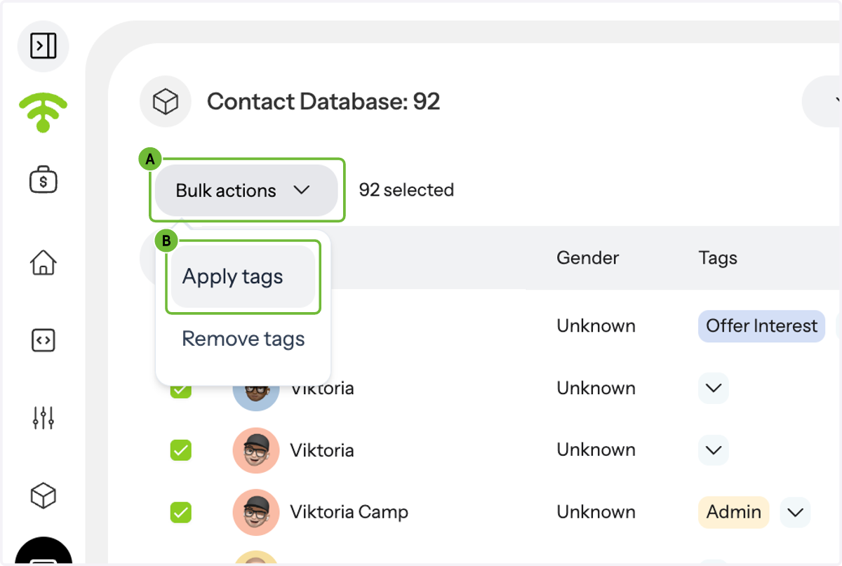 A. Open Bulk Actions B. Click on Apply or Remove tags