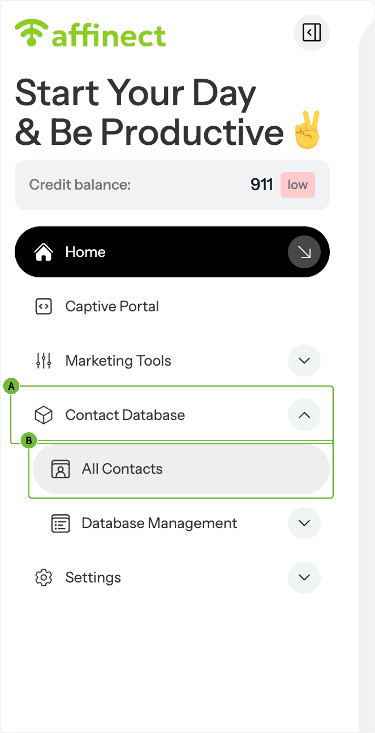 A. Open Contact Database B. Click on All Contacts
