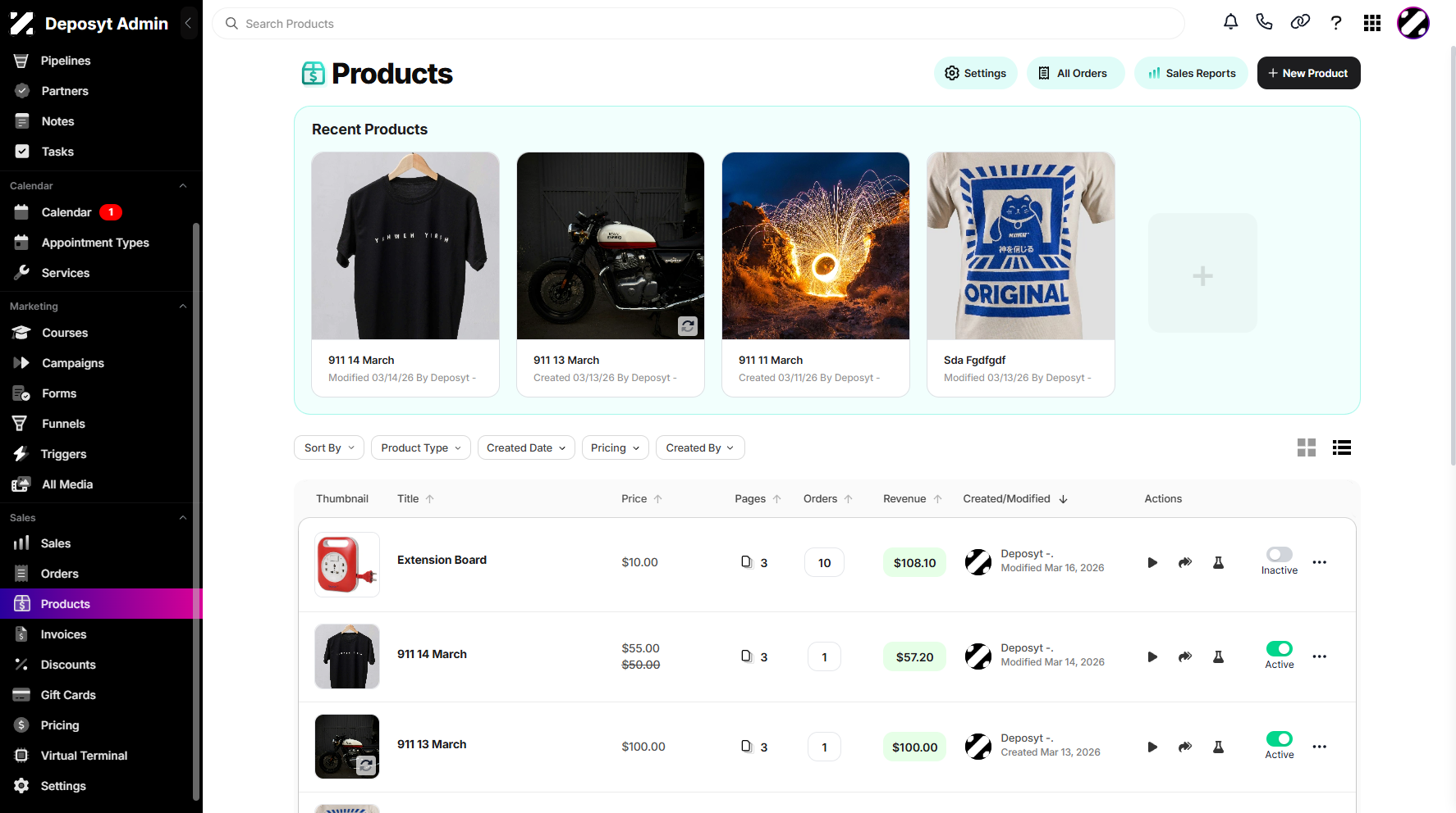 Step 1: On your Dashboard, scroll down to the Sales section and click on Products.