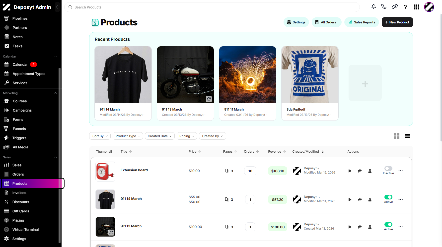 Step 1: On your Dashboard, scroll down to the Sales section and click on Products.