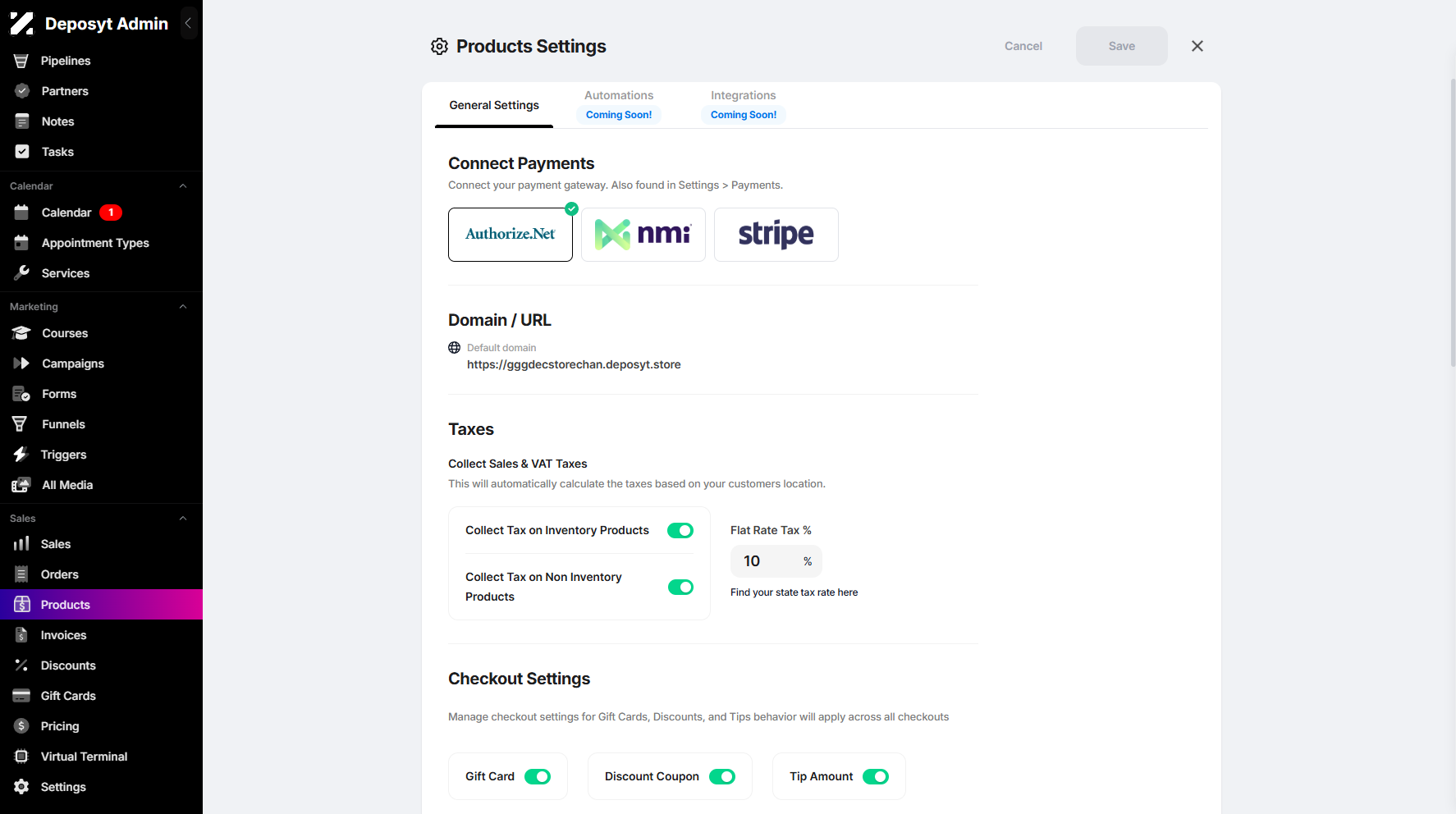 Step 4: Once clicked, you will be taken to the Products Settings page, where you can manage your product settings.