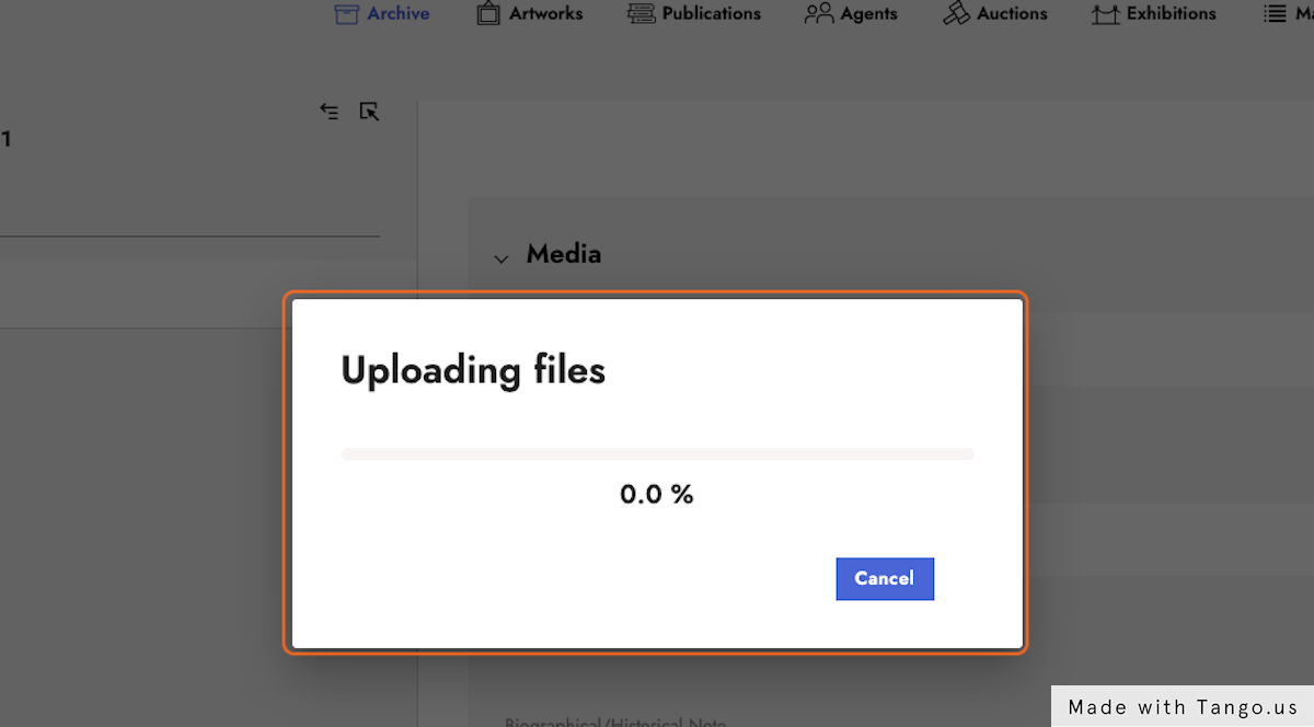A notification will show the uploading process of you file.