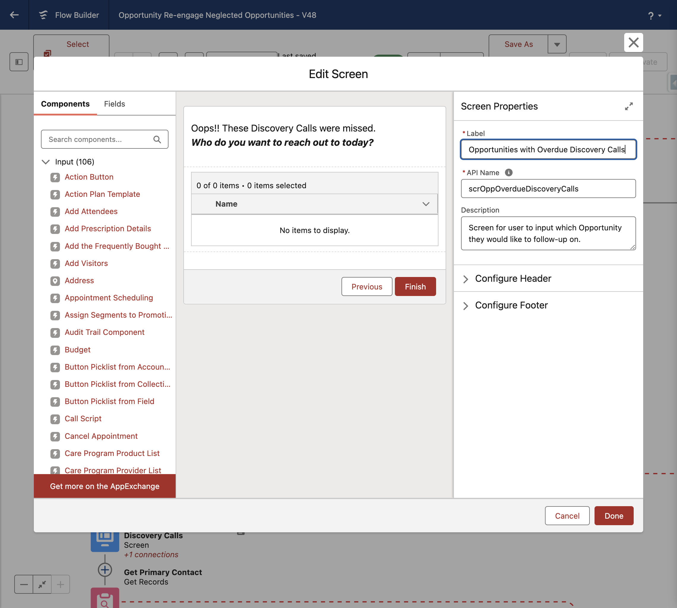 Screen Component to expose Neglected Opportunities - allows user to interact