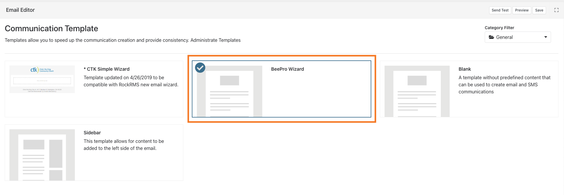 Select the "BeePro Wizard" template.