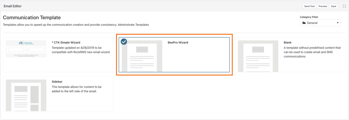 Select the "BeePro Wizard" template.
