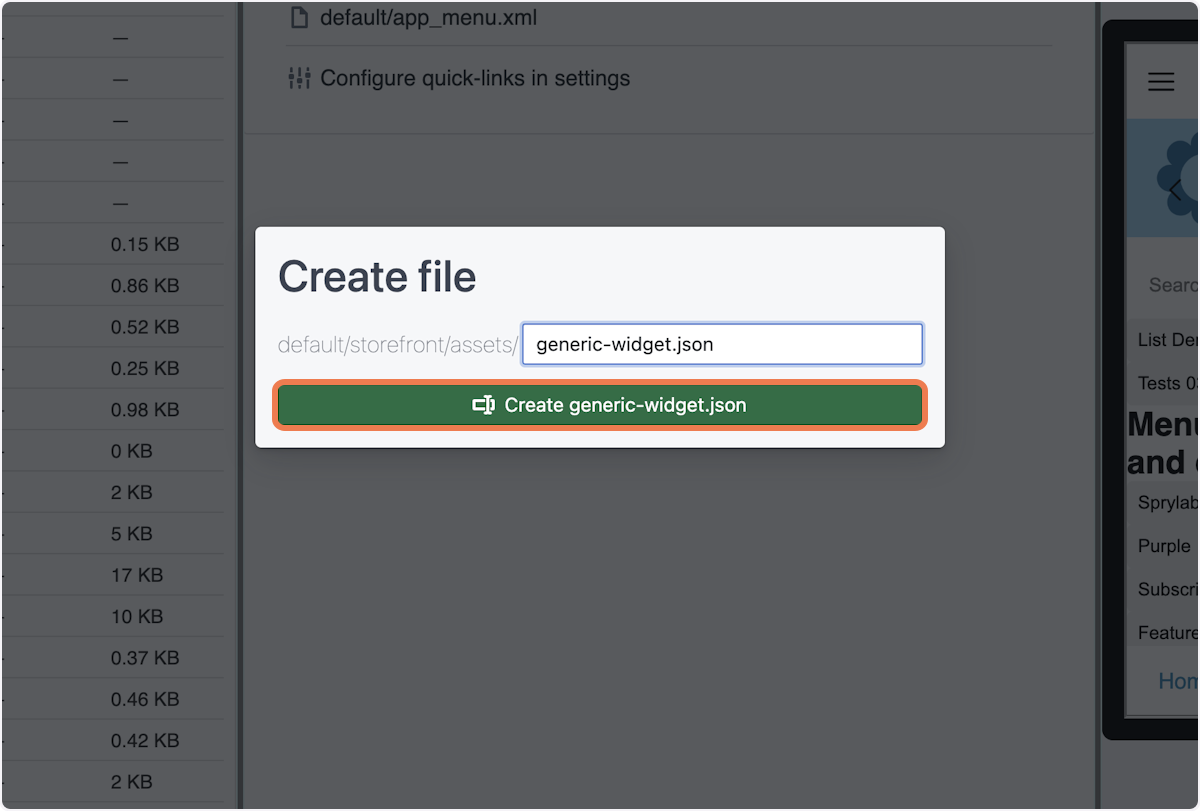 Click on 'Create generic-widget.json'