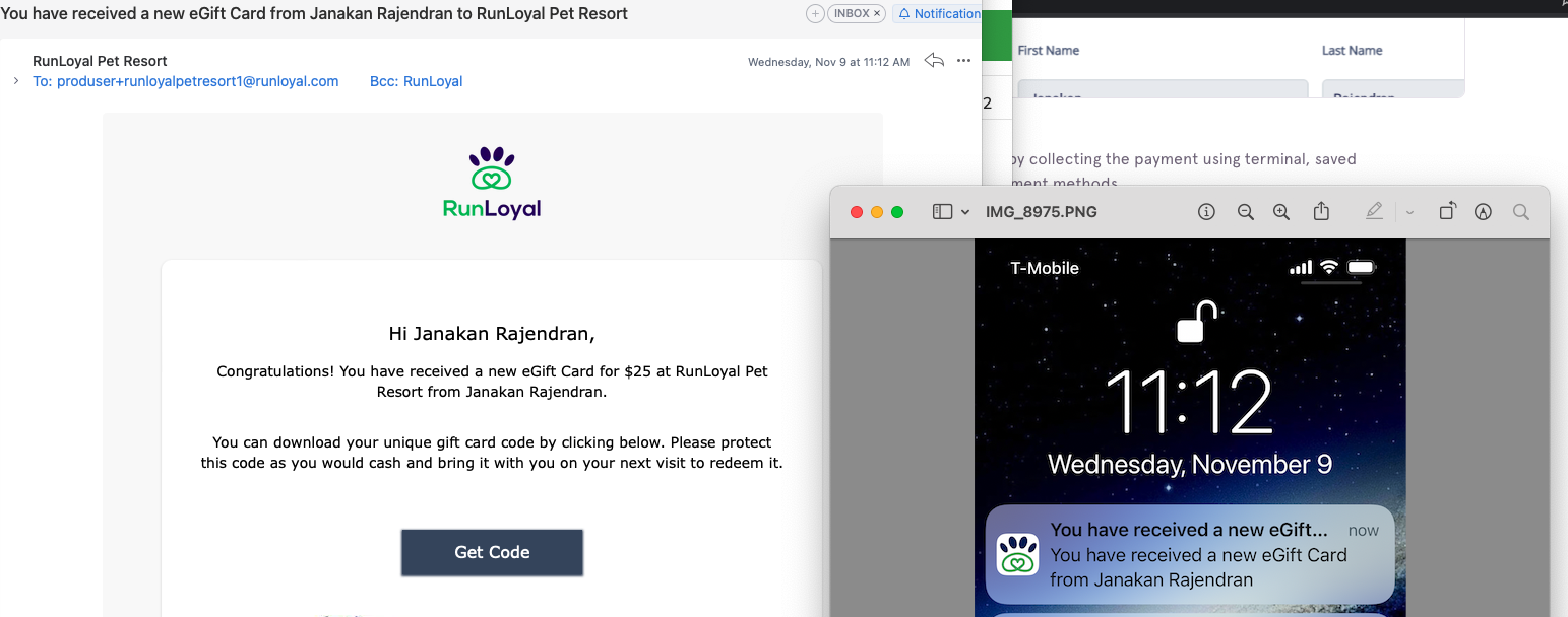 The recipient of eGift Card will receive an email like below and if they are an existing app customer, they will receive a notification and see the eGift Card in More menu