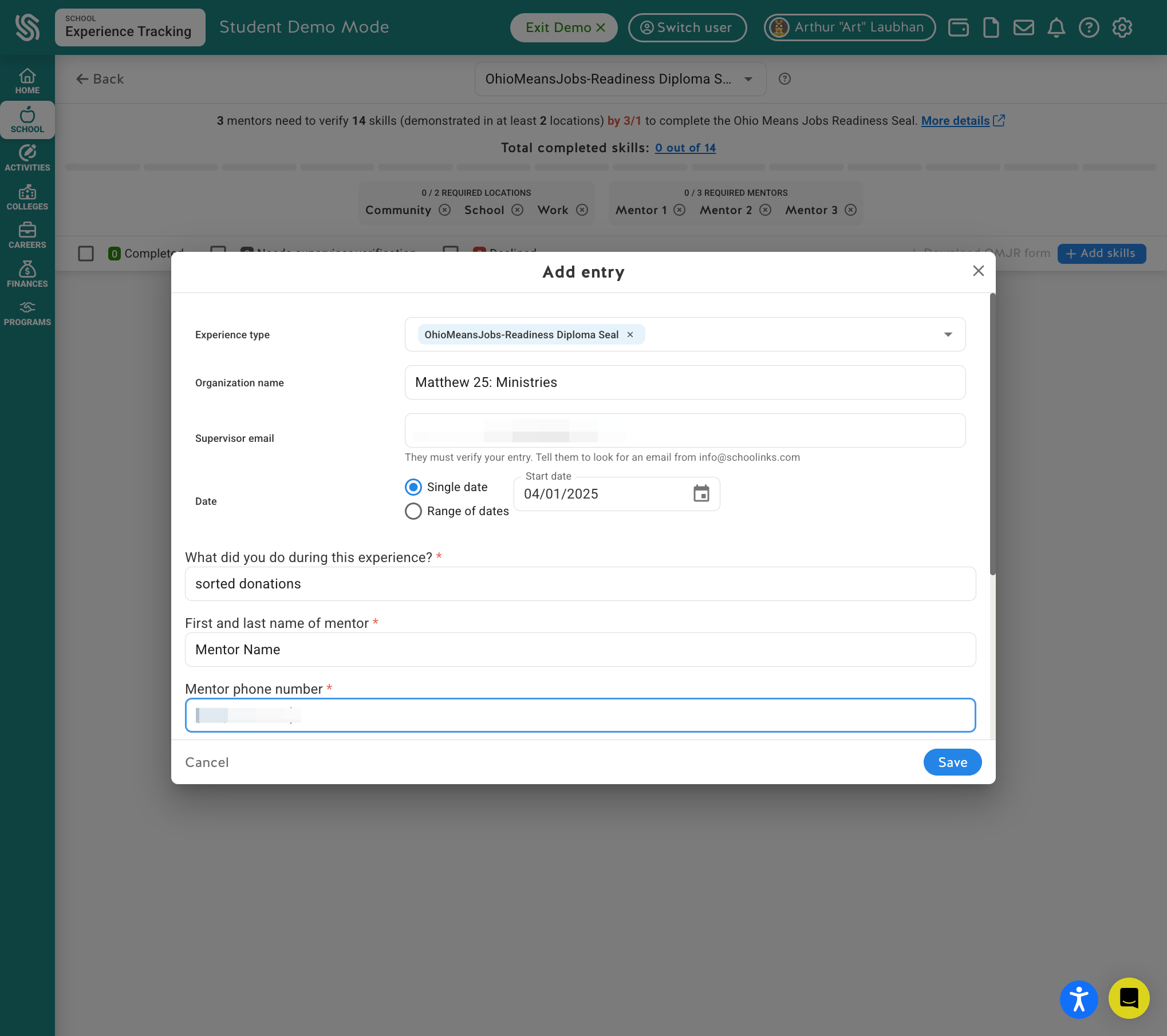 Provide your mentor's phone number