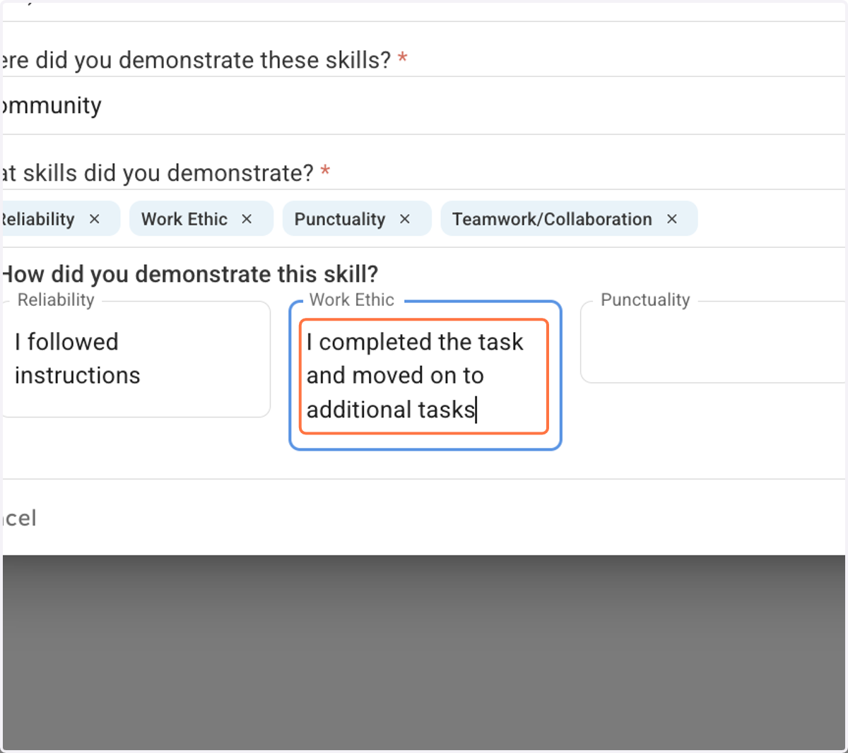 Describe the skills demonstrated
