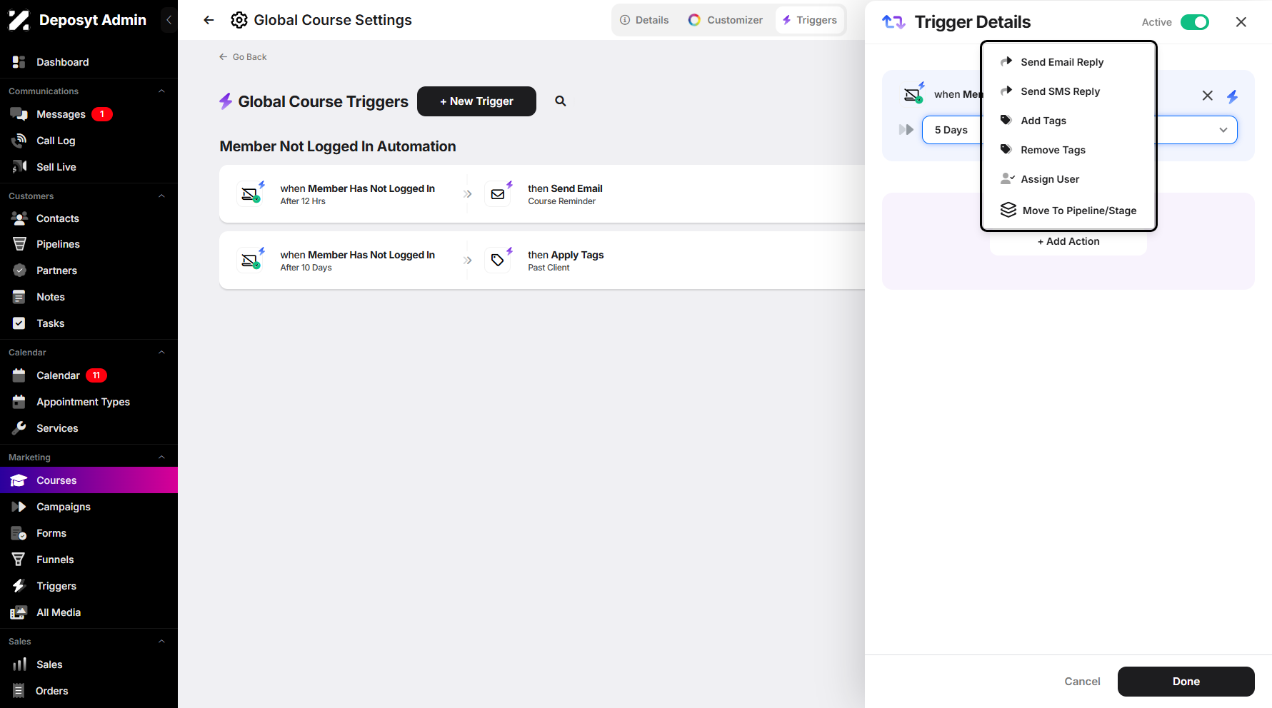 Step 10: An action list window will appear, allowing you to choose from the available actions.