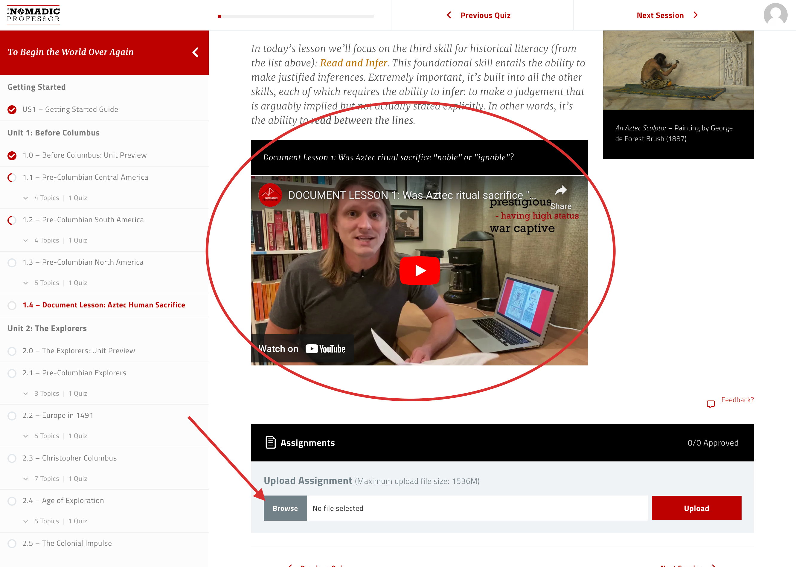 Each unit ends in a document lesson where you'll submit your source readings in the same way you submitted your guided notes from regular content sessions of the course
