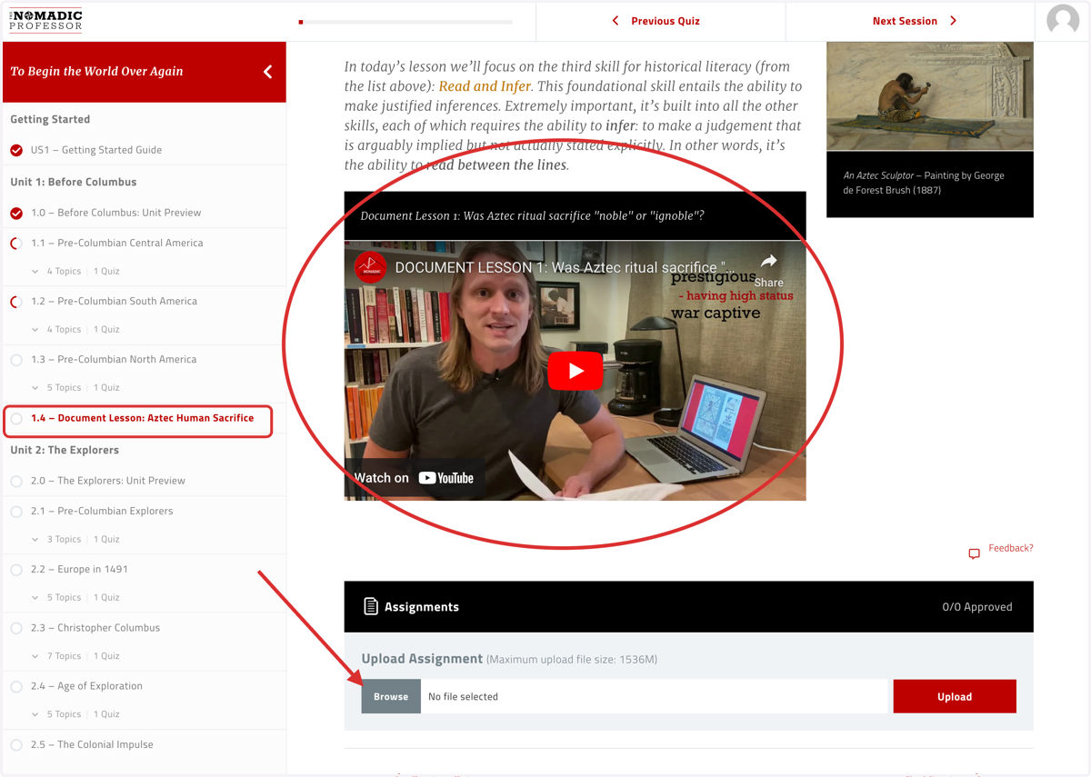 Each unit ends in a document lesson where you'll submit your source readings in the same way you submitted your guided notes from regular content sessions of the course