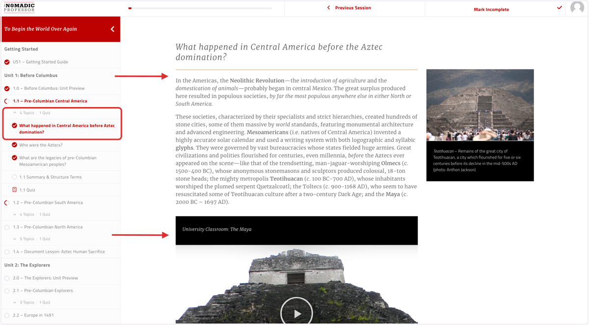 Most of your reading and watching will come within the session TOPIC pages, like these, organized by guiding questions that correspond with the guiding questions listed in your guided notes
