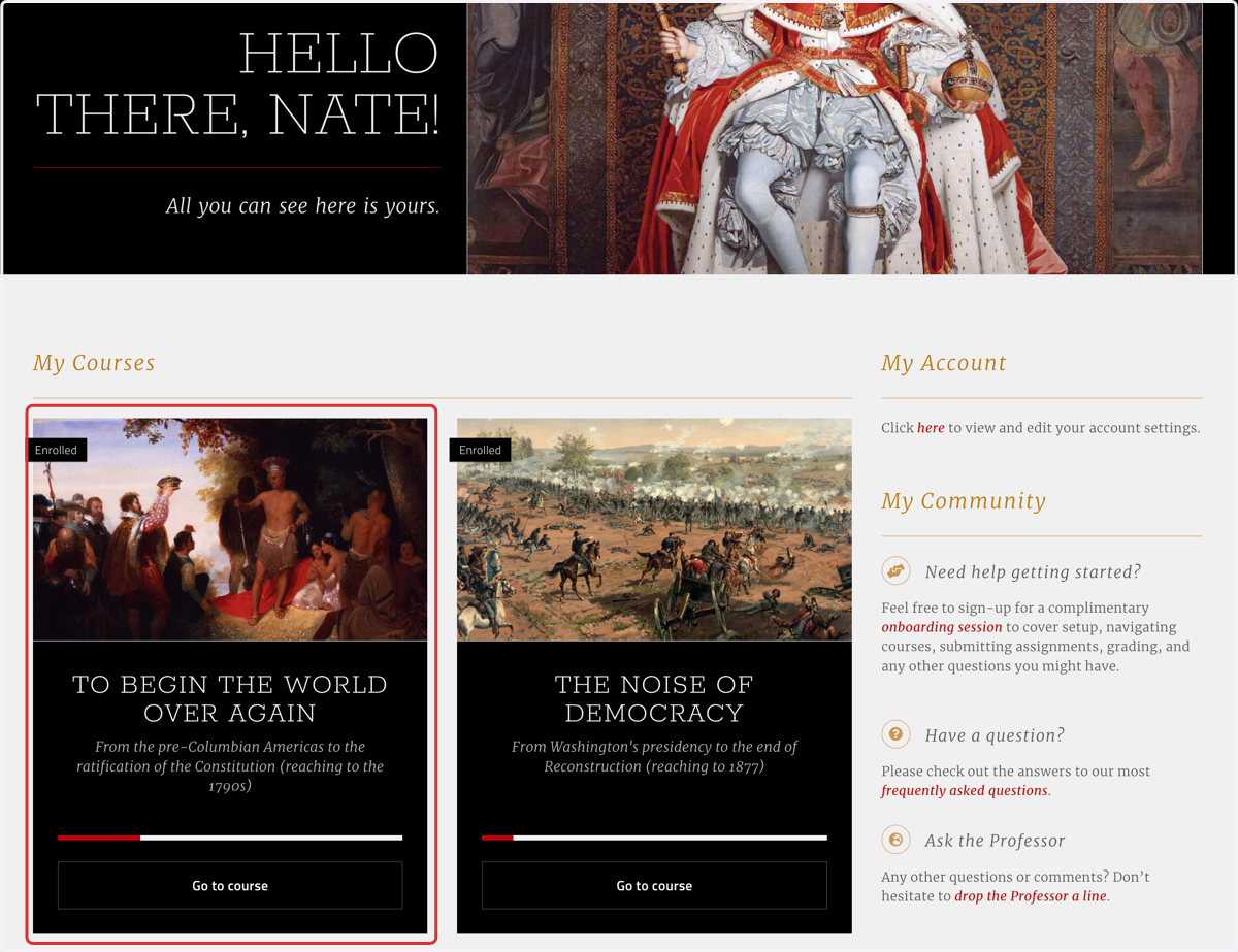 Select a course from your dashboard; most Nomadic courses are structured the same, or very nearly the same