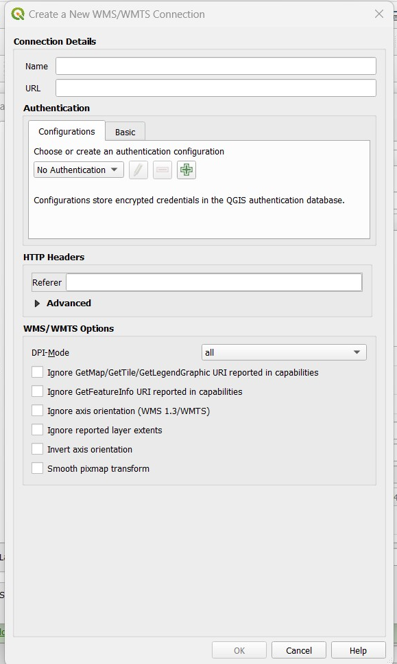 Create a new WMS connection