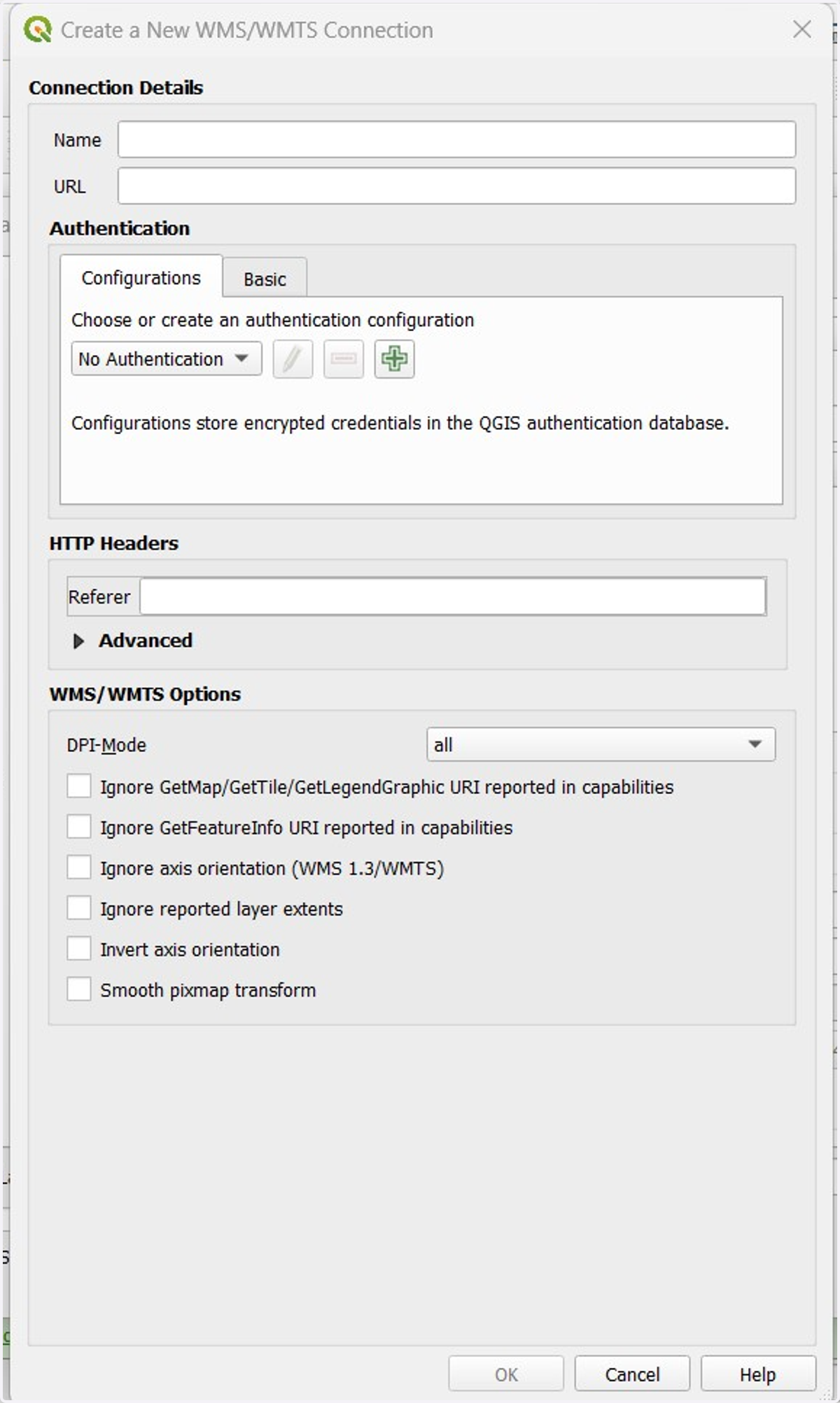 Create a new WMS connection