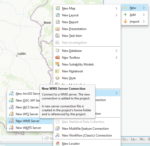Create new WMS connection
