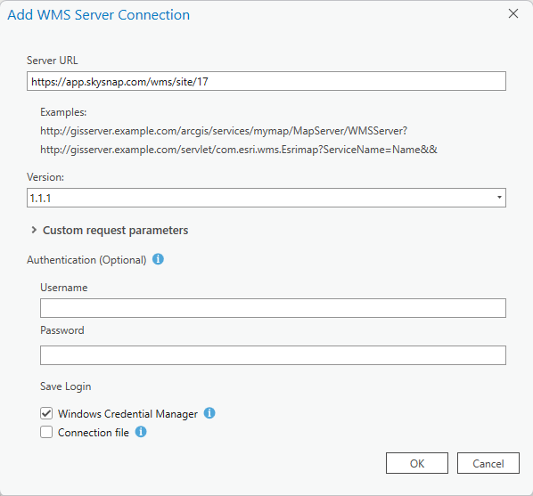 Define the details of WMS connection