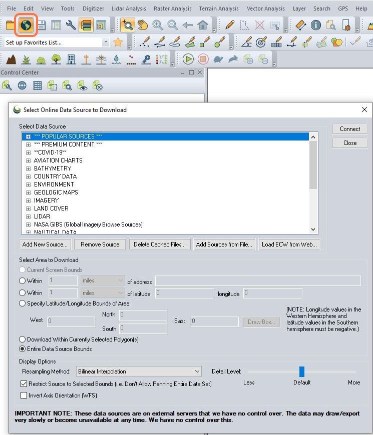 Open window to create new WMS connection