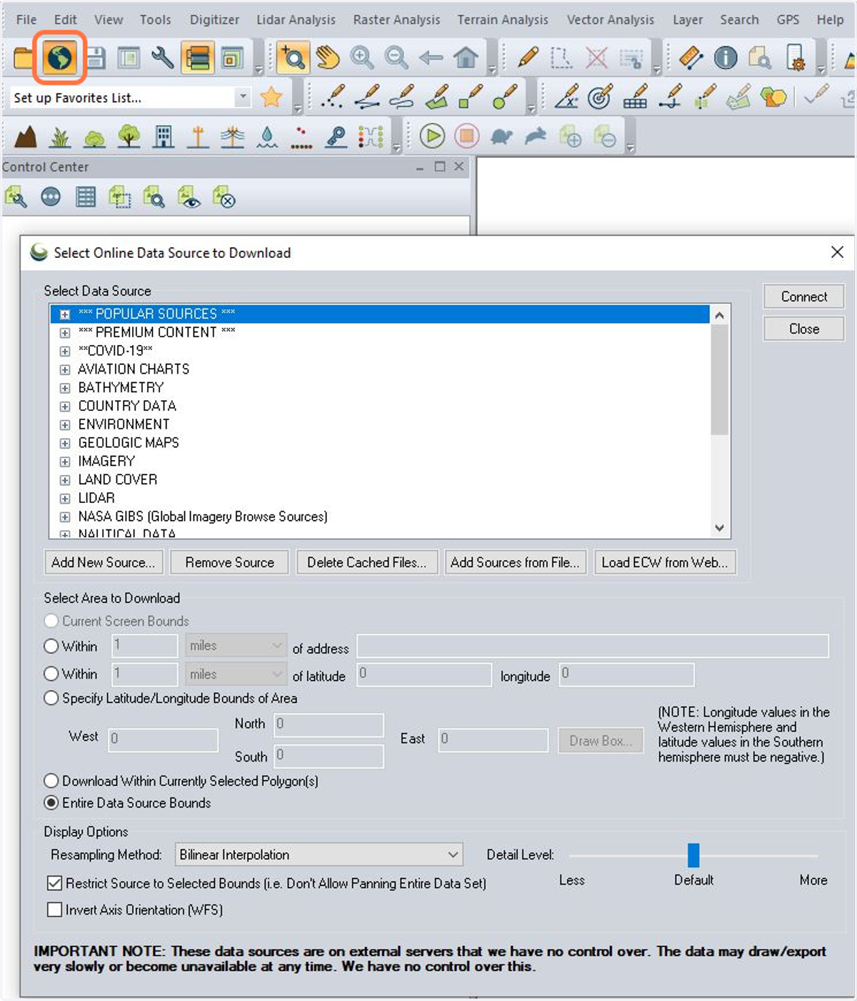 Open window to create new WMS connection