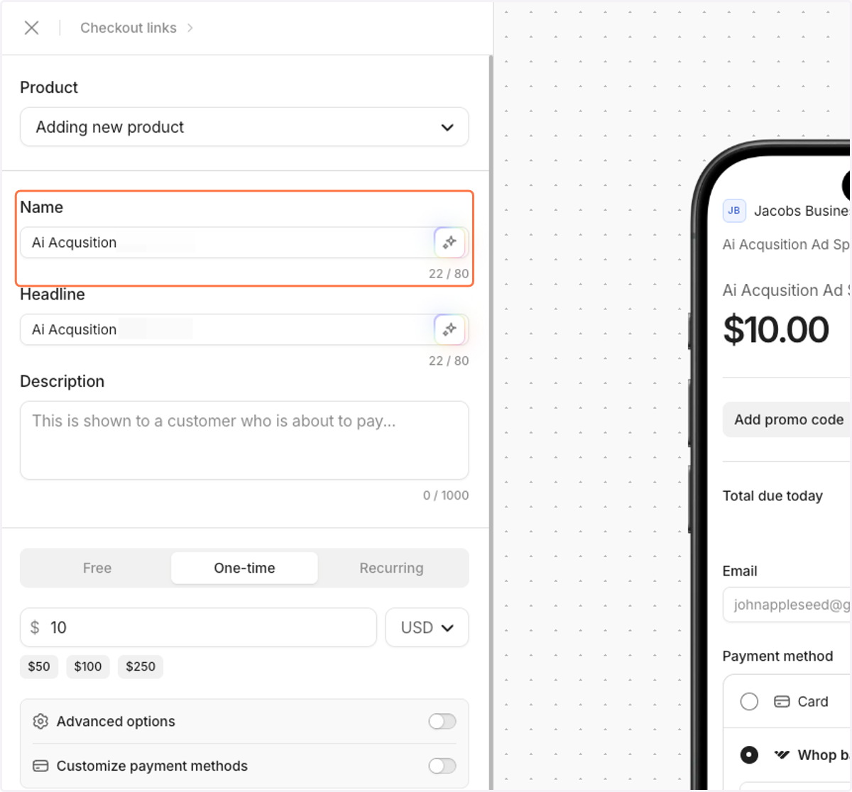 Make the name and the headline both "AI Acquisition"