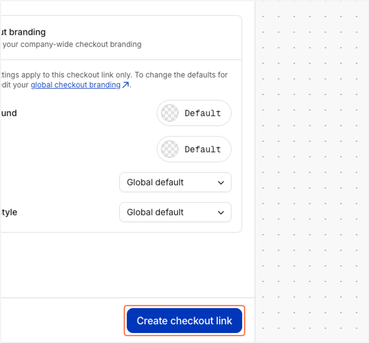 Click on Create checkout link