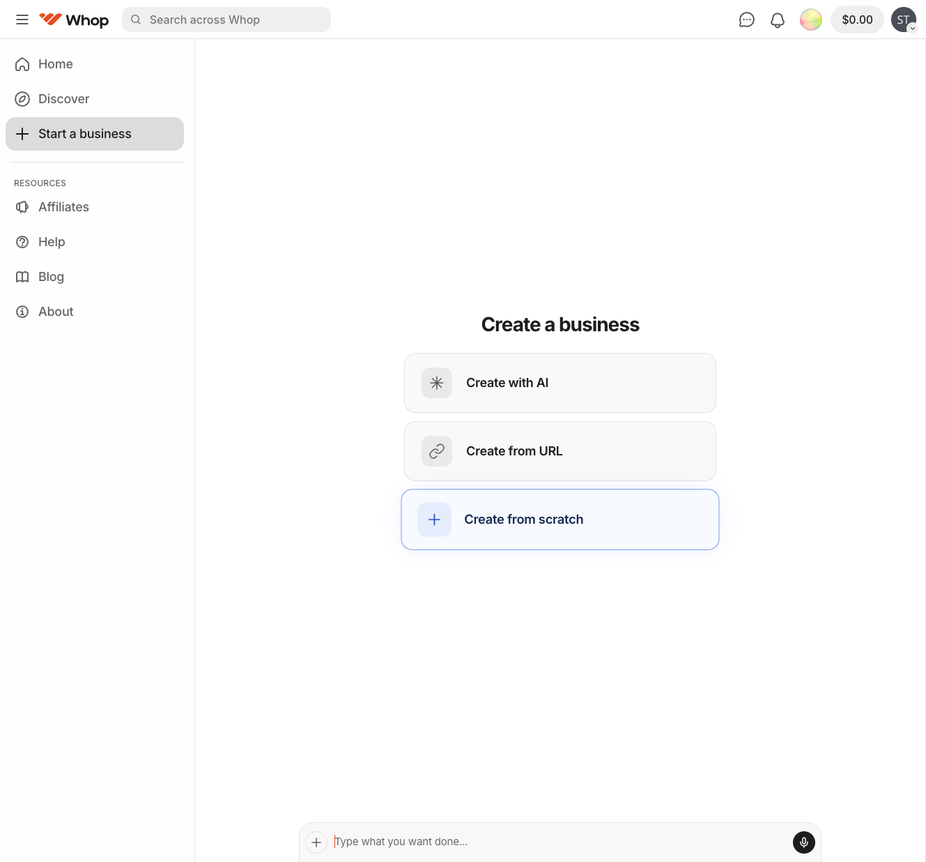Click on Create from scratch