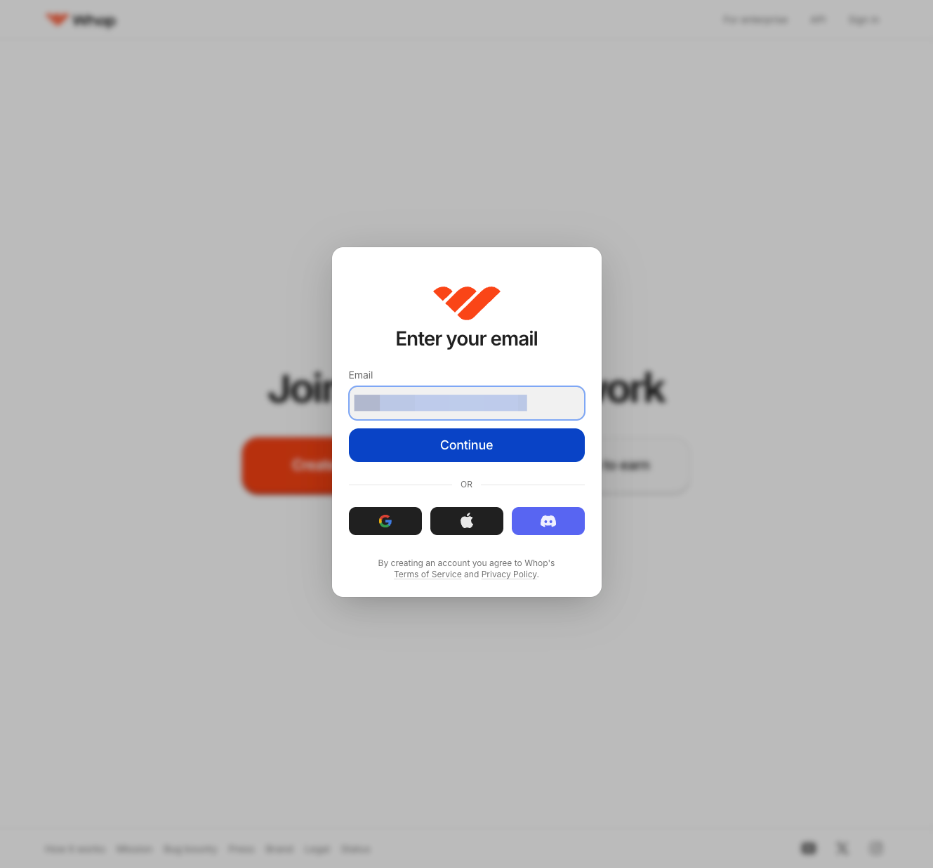 Type your email and click continue