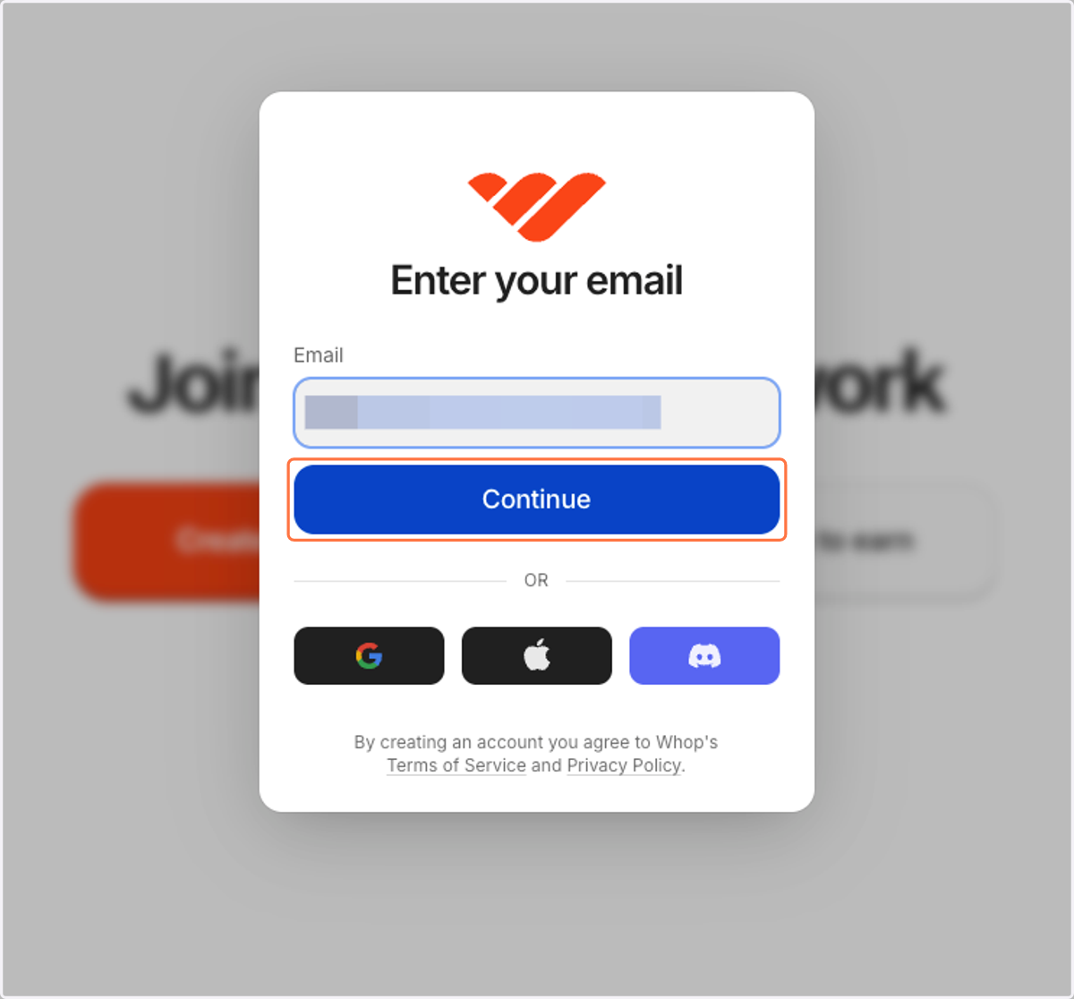 Type your email and click continue