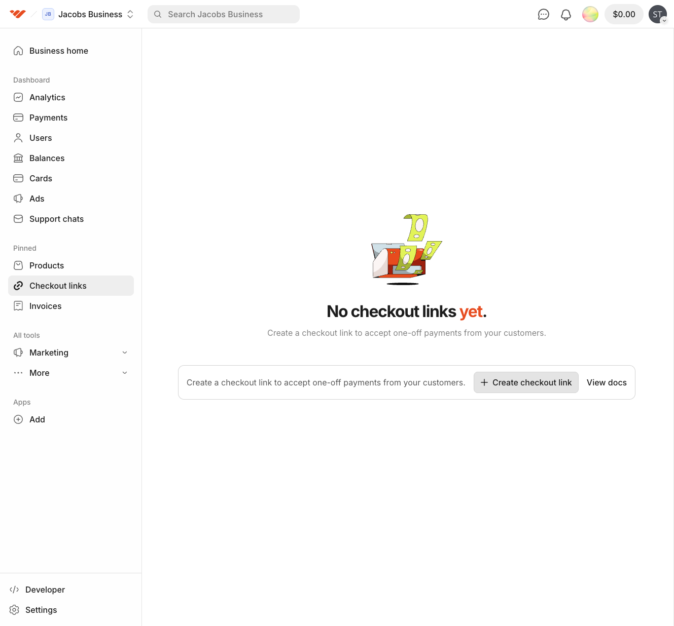 Click on Create checkout link