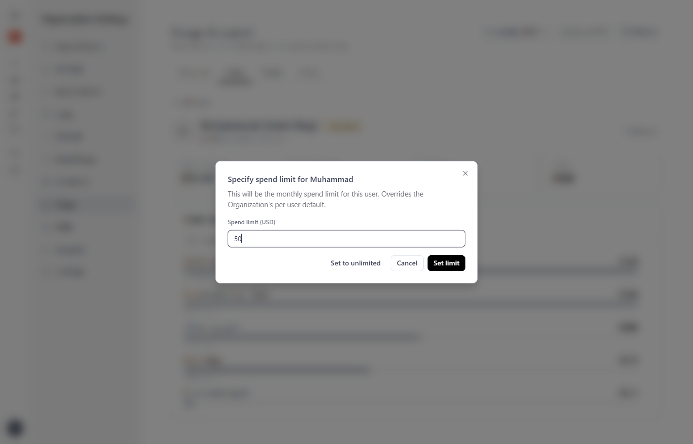 Type Spend limit (USD)