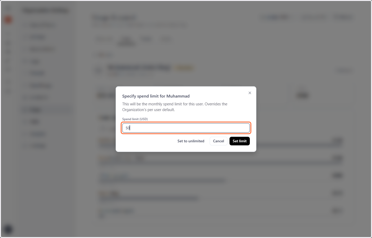 Type Spend limit (USD)