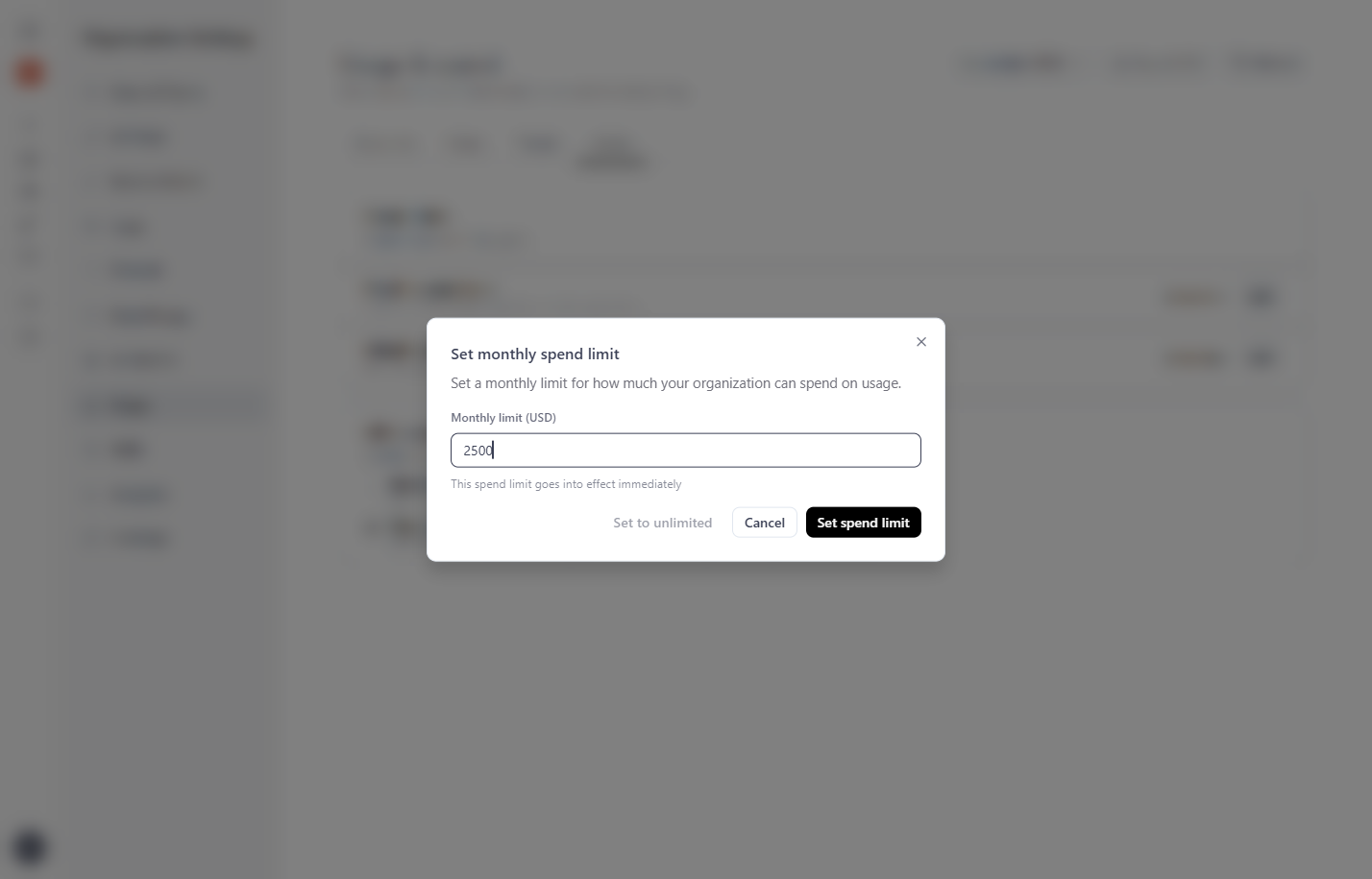 Type Monthly limit (USD)