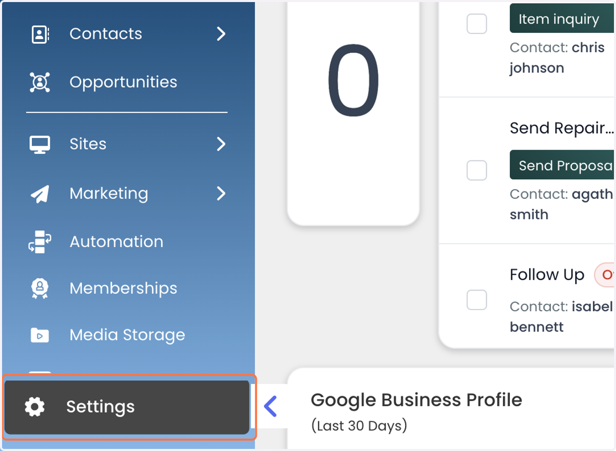 Click on Settings