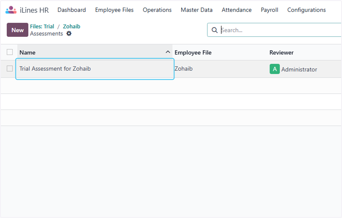Click on Trial Assessment for Zohaib