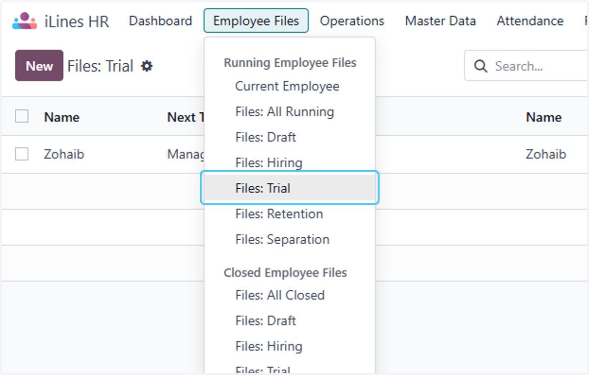 Click on Files: Trial