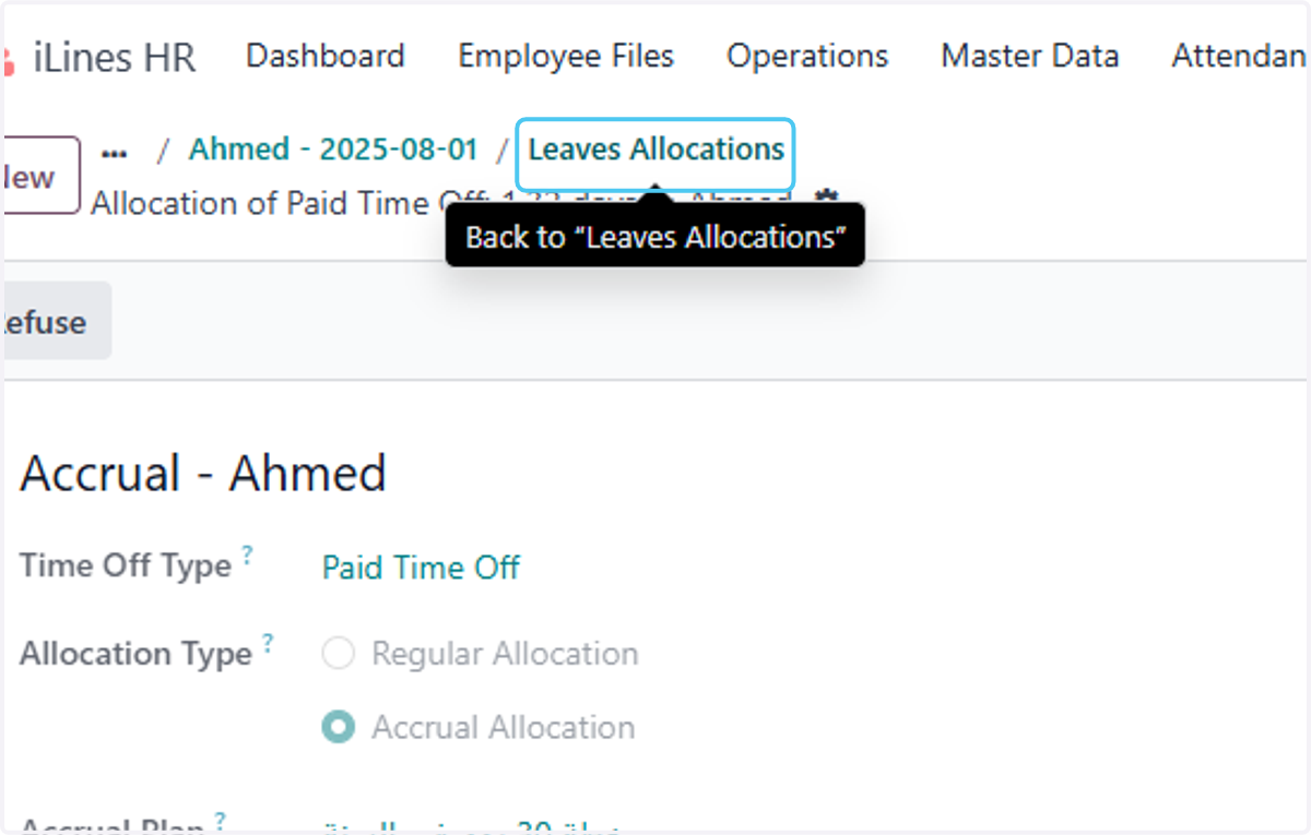 Click on Leaves Allocations