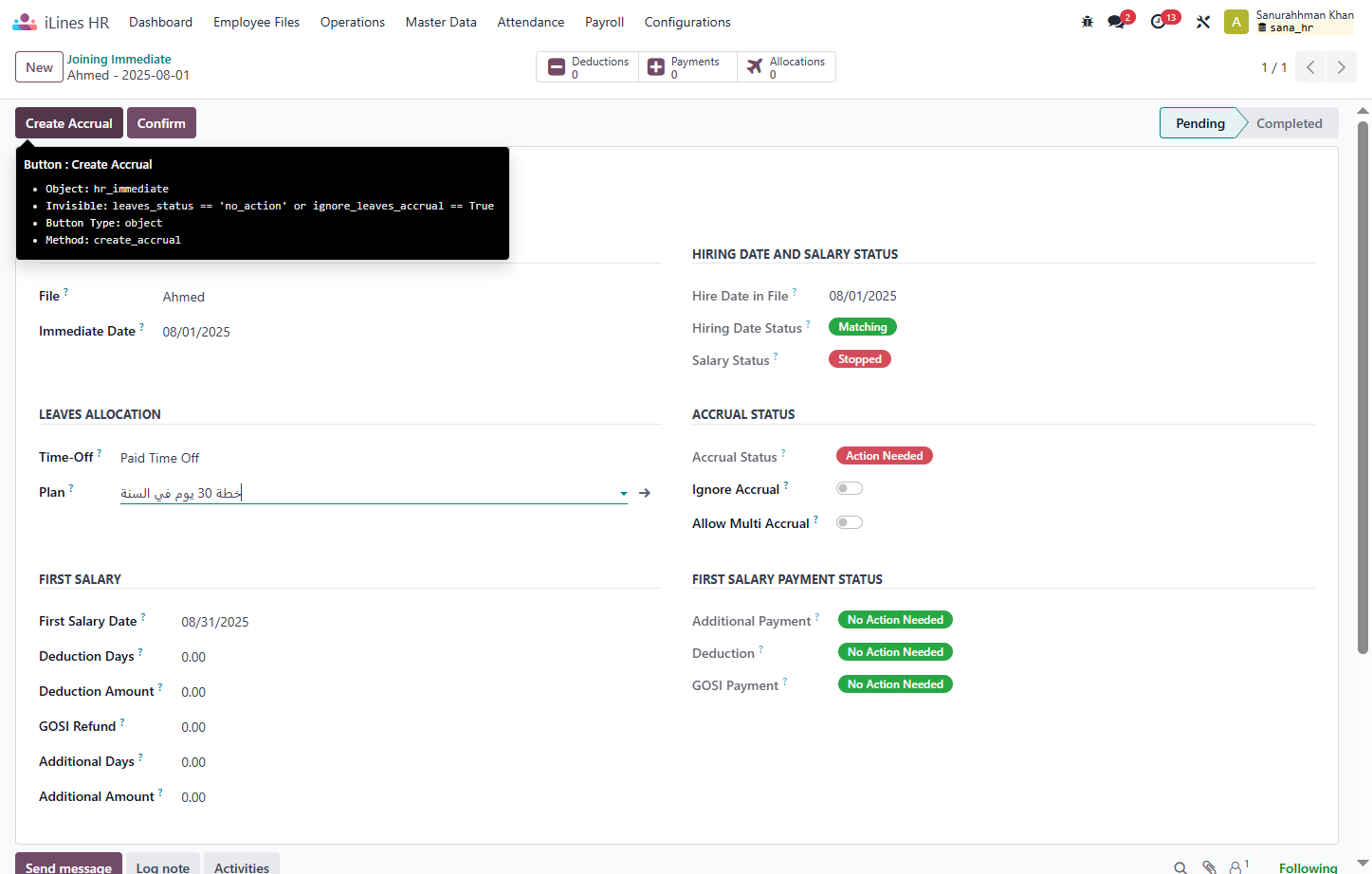 Click on Create Accrual